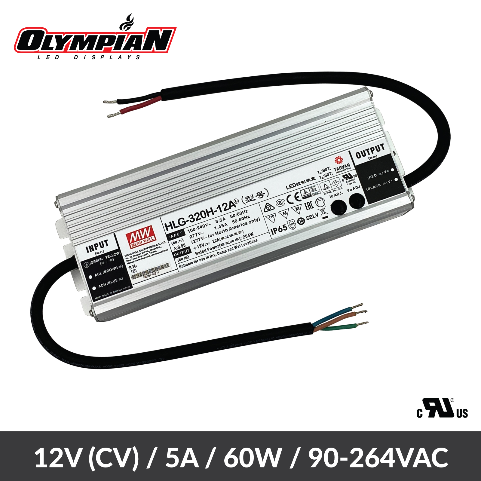 Mean Well HLG-320H-12A Switching LED Power Supply, Single Output, 12V,  0-22A, 264W